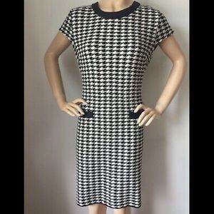 St. John Black & White Checked Rayon Wool Knit Dress